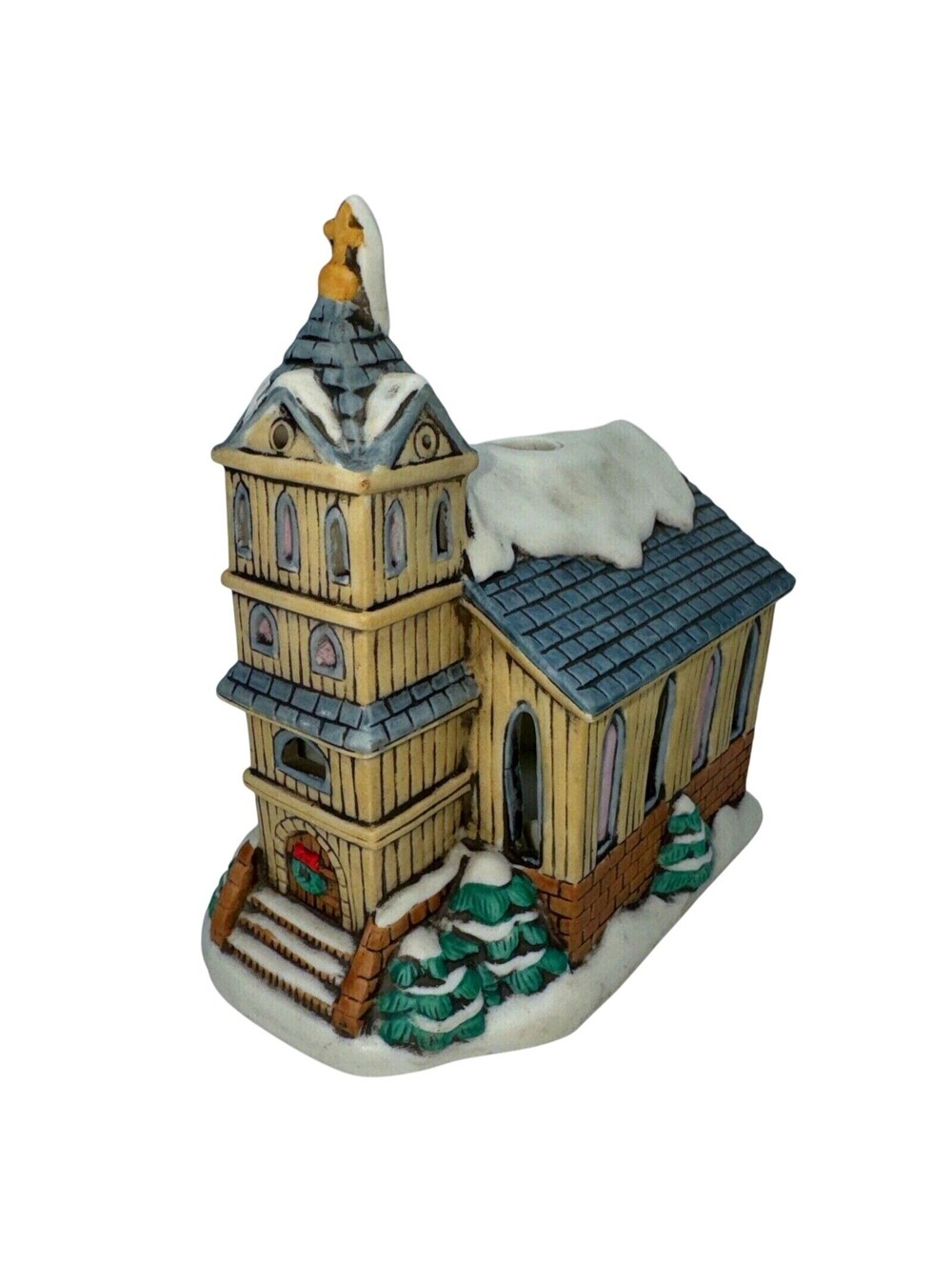 1990 Lefton Colonial Village Church Votive Candle Holder 07839 Smoking Chimney